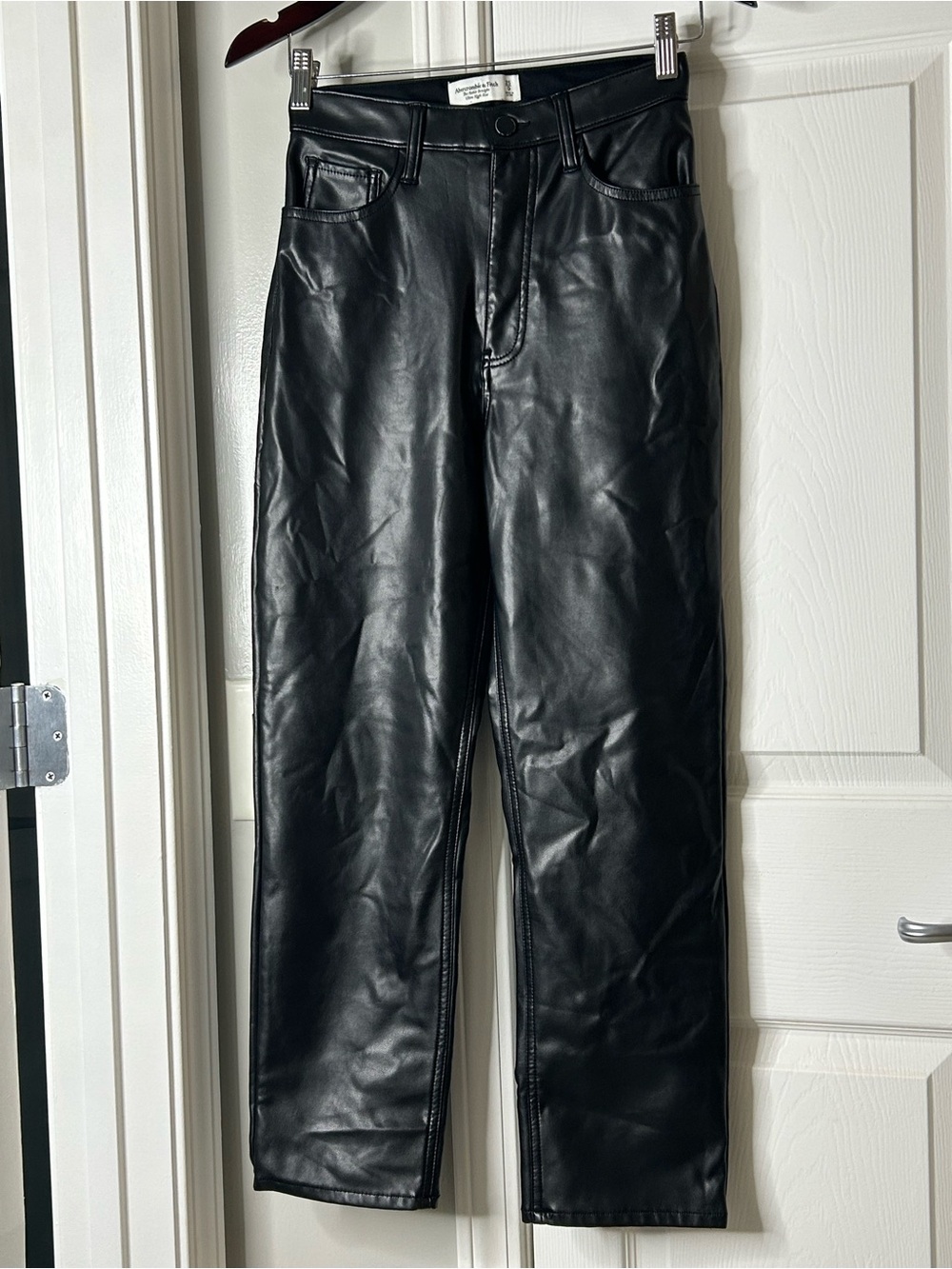 Abercrombie & Fitch Faux Leather Pants Black Size 25/0 High Rise Straight Leg